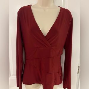 White House Black Market Dark Red V-Neck Top